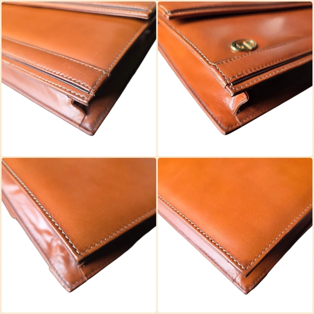 Vintage Gucci Cognac Leather Chain Shoulder Bag Envelope Clutch Purse - Picture 8 of 17